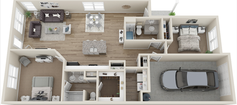 Floor plan for 2 beds, 2 baths, 1202 sqft